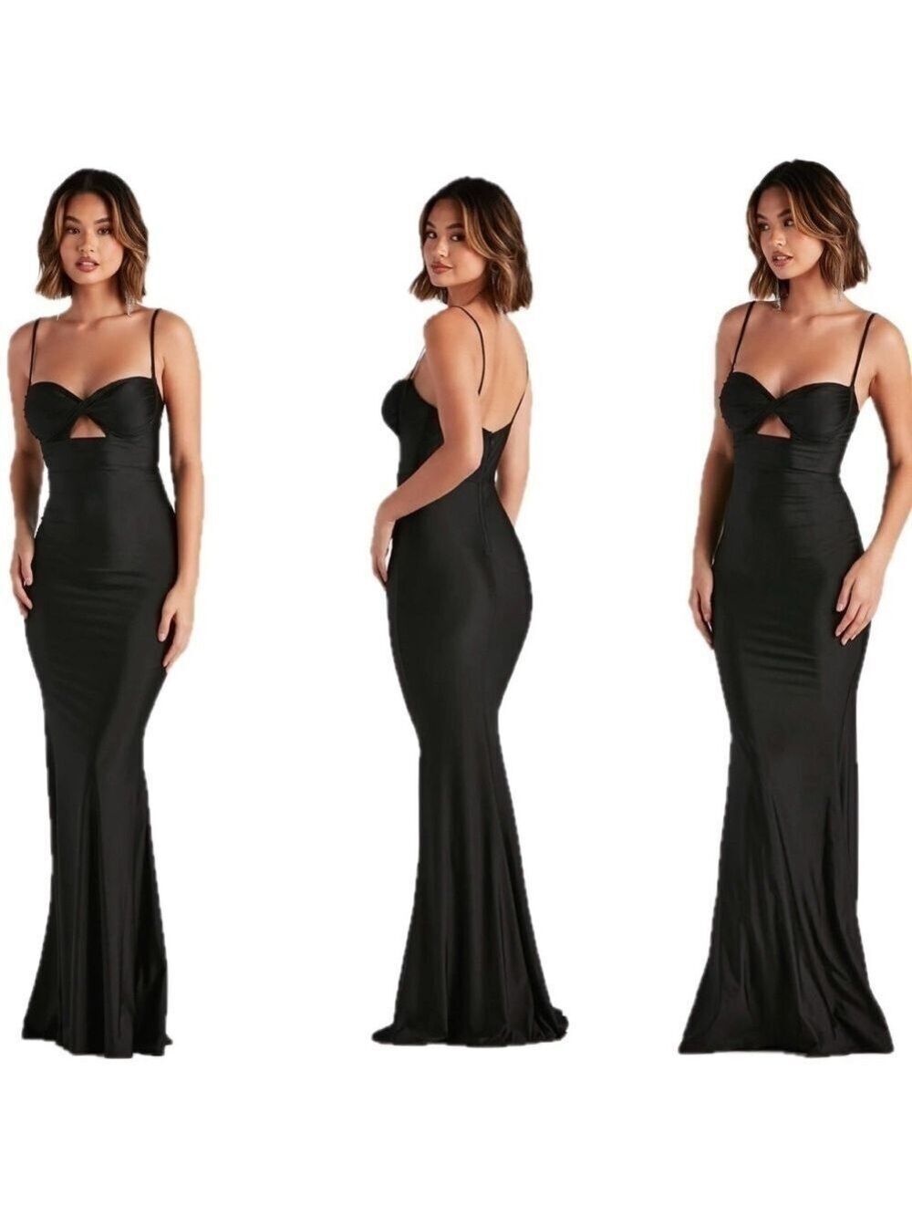 Windsor black sweetheart spaghetti strap cutout front twist mermaid dress Sz M